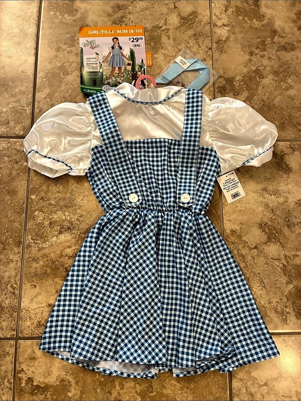 Dorothy The Wizard of Oz costume. Girls 8-10 New gingham dress 2 bows Rubies
